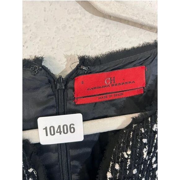 CH Carolina Herrera Dress Womens 6 Black White Tweed Sheath Satin Trim V410-CH - Picture 4 of 11